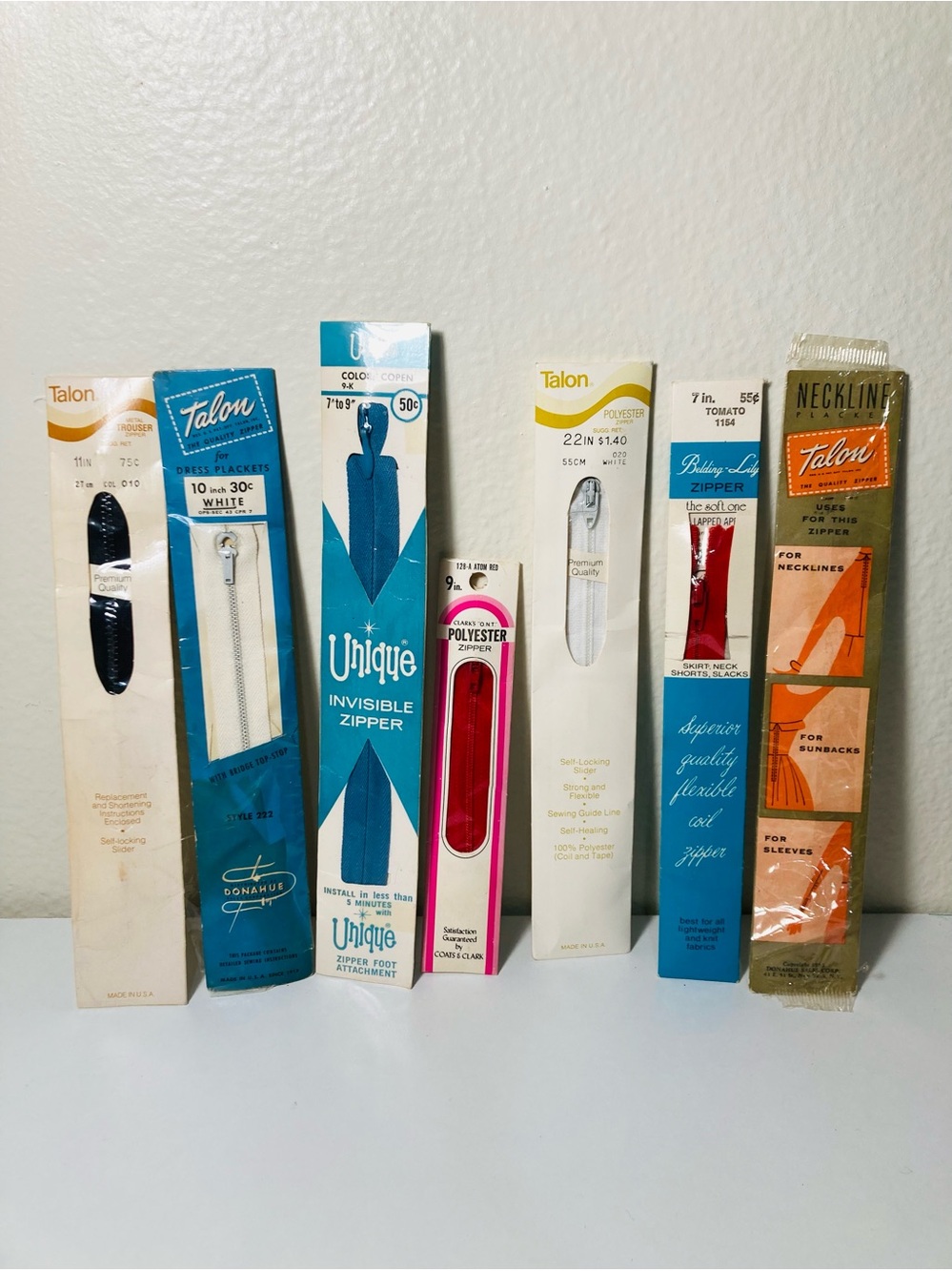 7 New Vintage Talon & Unique Zipper Assortment - Teal, White,‎ Red, Orange